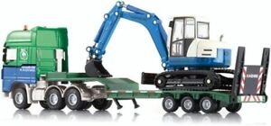 1:50 Scale Cool Giant Platform Lorry Truck Attached Excavator Model Toy for Boy