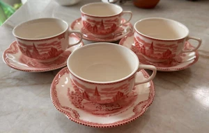 4 Sets Johnson Bros Old Britain Castles Pink Cups & Saucers - Picture 1 of 13