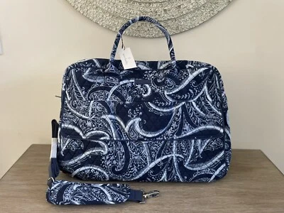 NWT VERA BRADLEY GRAND TRAVELER NAVY BLUE INDIO QUILTED LUGGAGE CARRYON BAG - Image 1 of 4