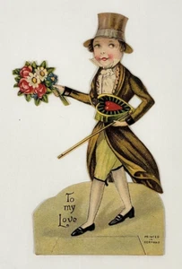 1920's Victorian Gentleman Mechanical Die Cut Valentine Made In Germany - Picture 1 of 3