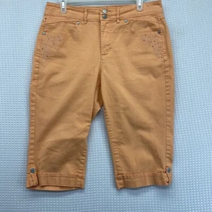 Hannah Denim Womens Long Orange Shorts~Embroidery/Rhinestones Sz: 8 Inseam: 14.5 - Picture 1 of 12