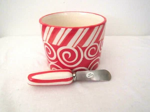 DEI Dennis East Red & White Dip Bowl & Spreader Knife - Picture 1 of 4