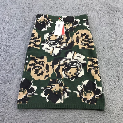 Falda midi Kenzo Paris para mujer mediana tejida con flores de píxeles verde beige lana Foto 1 de 4