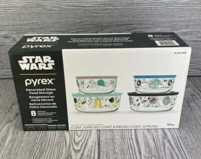 NEW PYREX DISNEY STAR WARS 8 piece set: 4 Bowls (containers) With Lids