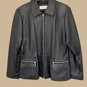 Jones NY Leather Moto Jacket Biker Crop Short Coat Bomber Silver 2023 Zip Medium - Picture 1 of 15