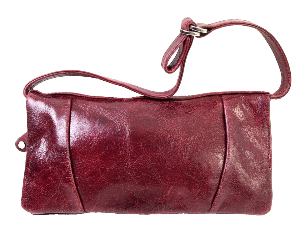 9"x4" HECHO A MANO PÚRPURA ROJO CUERO GENUINO TARJETA DE IDENTIFICACIÓN CREMALLERA ALREDEDOR CARTERA BOLSO MONEDERO Foto 1 de 4