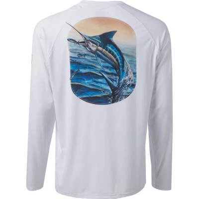 Camisa de pesca Huk, XL para hombre, camisa Huk Pursuit Tuna Snacks LS, marlín, nueva con etiquetas Foto 1 de 2