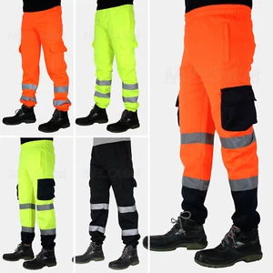 Hi Vis Trousers High Visibility Bottoms Workwear reflective Tape Safety Pants - Picture 1 of 6