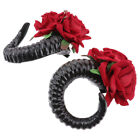 Black Devil Horn Hair Clips with Red Roses - Gothic Hair Accessories (1 Pair)-GQ