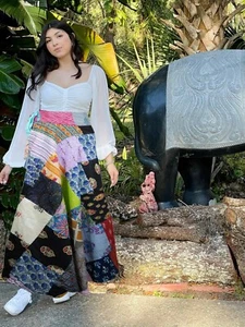 Women Hippie wrap Skirt Black Patchwork Cotton Boho Beach Cover Up One Size - Picture 1 of 1
