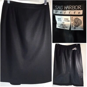 A Line 100% Pure Wool Skirt Black Lined Size 12P Petite Womens Sag Harbor - Picture 1 of 5