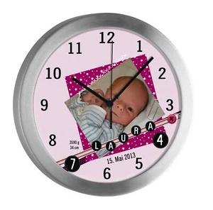 Kinderuhr mit Namen Kinder Funkuhr leise Wanduhr Kinderzimmer Uhr Scrapbooking - Bild 1 von 6