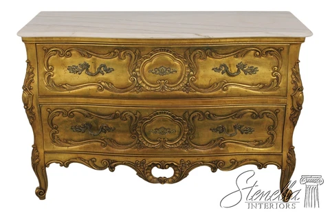 F59949EC: WEIMAN Vintage Gold Leaf Marble Top French Commode Cover