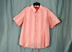 Perry Ellis Men's 2XL Shirt Collar Button Up Short Sleeve Peach/White Checked - Picture 1 of 4