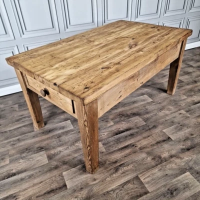 Antique Kitchen Prep Table Solid Pine Victorian Rustic Dining Country Farmhouse - Image 1 of 4