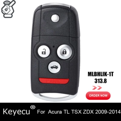 For 2009-2014 Acura TL TSX ZDX Flip Remote Control Car Key Fob FCC ID MLBHLIK-1T - Image 1 of 4