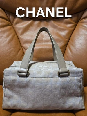 CHANEL New Travel Line Mini Boston Bag Beige Nylon Canvas Leather Japan  MBc0494 - Image 1 of 4