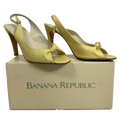 复古 Banana Republic 黄色皮革露跟结饰 尺寸 8.5M 西班牙制造 — 第 1/4 张图片