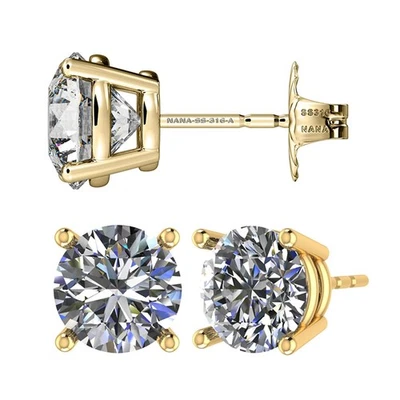 Yellow Gold Plated Silver Stud Earrings With 6.00 CTTW Round Zirconia - 9.00 MM - Изображение 1 из 4