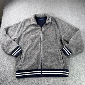 Polo Ralph Lauren Sherpa Fleece Jacket Mens XL Gray Full Zip Talon Deep Pile - Picture 1 of 13