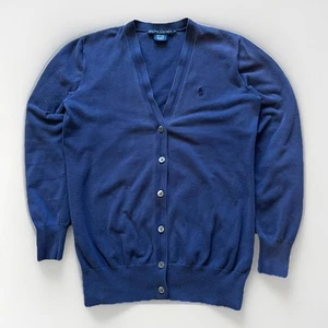 Polo Ralph Lauren Cardigan Sweater Women's Large Blue Button Up 100% Cotton - Picture 1 of 6