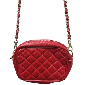 BROWNIE Handtasche rot Leder gesteppt Kette Crossbody Made in Italy - Bild 1 von 14