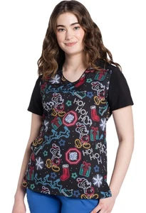 Disney Women’s Christmas Scrub Top Size LARGE - Picture 1 of 3