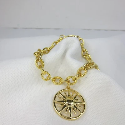 14K Gold Plated Over Stainless Steel Sunburst Charm Belcher Chain Bracelet 7.5" - Image 1 of 4