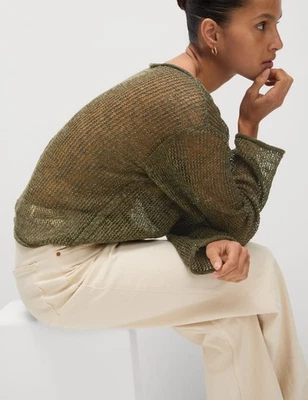 Marks & Spencer Womens Khaki Cotton Metallic Slash Long sleeved Women Jumper - Image 1 of 4