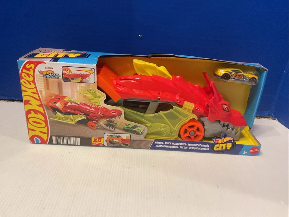 Hot Wheels City Dragon Launch Transporter Truck With 1 Vehicle Mattel