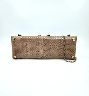 VALENTINO GARAVANI Rockstud Glam Python Snakeskin Leather Chain Crossbody Clutch - Image 1 of 4