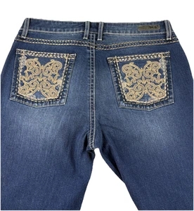 Rock 47 Wrangler Jeans Womens Blue Straight Low Rise Bling Pockets Western 34/35 - Picture 1 of 16