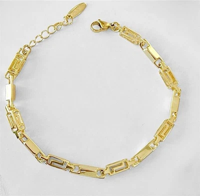 Pulsera de eslabones griegos chapados en oro de 14k joyería impermeable Foto 1 de 4