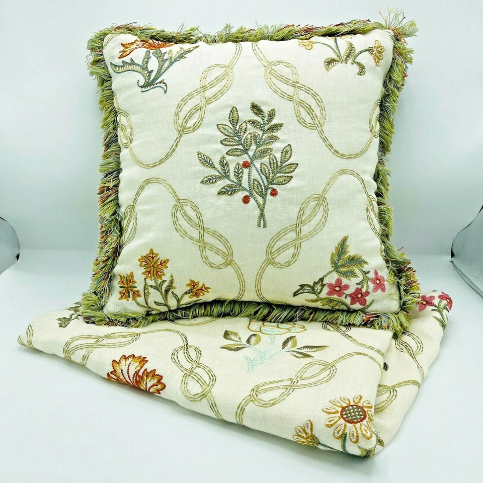 Embroidered Linen Floral Accent Pillow & Pillow Sham Standard Cottage Core - Image 1 of 4