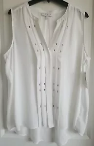 Top smanicato Chaus New York avorio con accenti argento taglia XL - NUOVO CON ETICHETTE - Foto 1 di 5