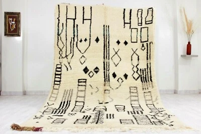 Alfombra marroquí Beni Ourain única hecha a mano alfombra blanca bereber 4'x7' alfombras de lana Foto 1 de 4