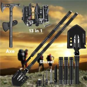 Tactical Folding Shovel Axe Hammer 13in1 Outdoor Survival Gear Kit Camping Hunt - Picture 1 of 31