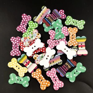 100x Colorful Wooden Buttons Dog Bone Shape 2Hole for Knitting Scrapbooking - Picture 1 of 9