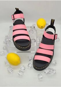 Dr Martens AirWair Pink Lemonade Hydro Leather Blaire SZ 8 Black Sandals