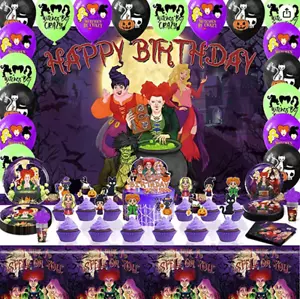 Hocus Pocus Decoraciones de Cumpleaños Kit Placas Telón de Fondo Tazas Globos Mantel - Imagen 1 de 6