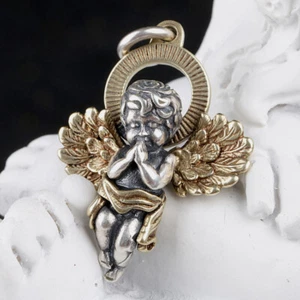 A24 Pendant Praying Angel with Golden Wings Amor Sterling Silver 925 - Imagen 1 de 12