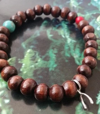 Pulsera Turquesa y Coral Cuentas Madera Deseo Hueso Espíritu Sanación Natural Yoga Foto 1 de 4