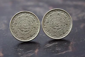 925 Sterling Silver BERTHA Mexico Round Mayan/Aztec Calendar Cufflinks 20.8g GUC - Picture 1 of 7