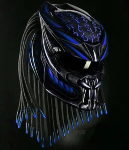 Custom Predator Motorcycle Helmet Had-Painted Fire Blue S to 5XL Size - Picture 1 of 3