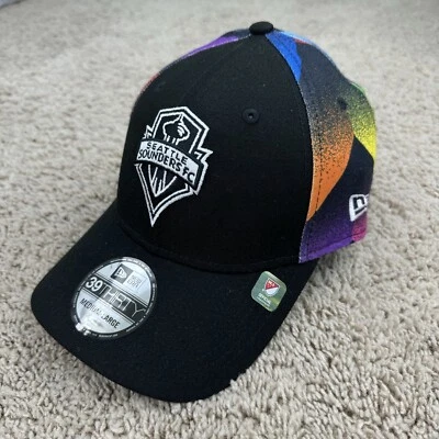 Seattle Sounders FC Hat New Era 39THIRTY 2022 Black M/L Pride Soccer MLS Cap NWT - Image 1 of 4