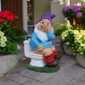 Smelly Gnome Garden Ornament Gonk on Toilet Funny Cute Decor - Picture 1 of 3