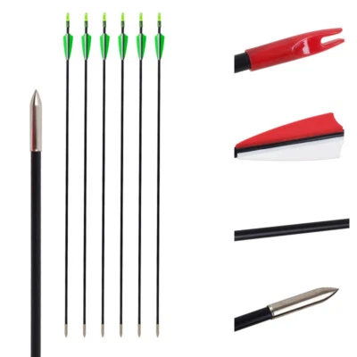 6pcs 31in Fiberglass Arrows Recurve Straight Bow Practice Arrows Outsourcing - Image 1 of 4