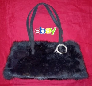 Borsa donna VINTAGE Wilsons pelle Maxima JET nera pelliccia di coniglio sachel NUOVA!!  - Foto 1 di 7