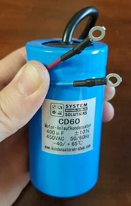 Starting Capacitor/Motor-Start-Kondensator CD60 400uF / Μf 450 VAC with Cable - Picture 1 of 3