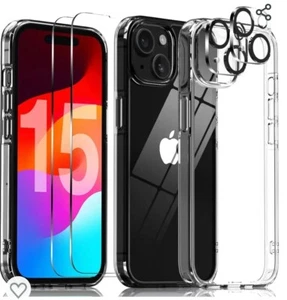 iPhone 15 Case Clear, Tempered Glass Screen Protectors & Camera Protectors - Picture 1 of 9